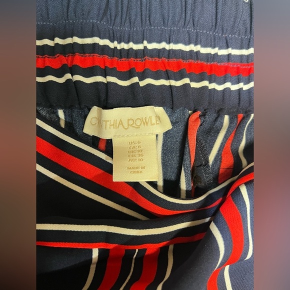 CYNTHIA ROWLEY Navy and red striped‎ wide leg crop pant size 6. - Picture 8 of 13